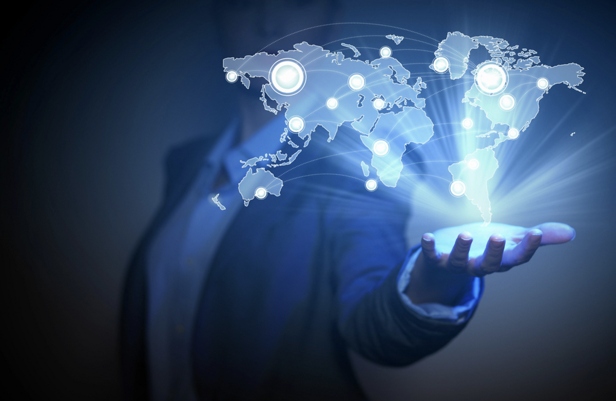global hologram on man's hand