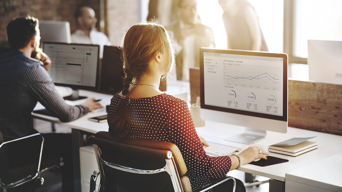 Woman viewing income graph on computer