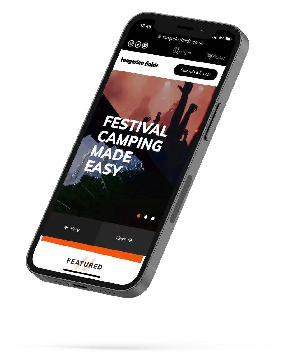 Tangerine Fields home page on mobile