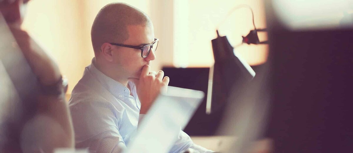Thinking Man Looking At Screen
